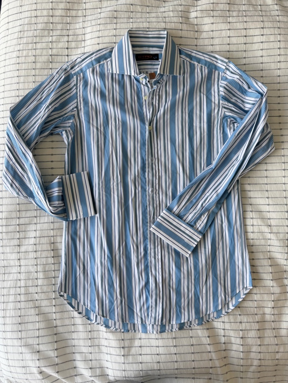 Etro Blue, White & Gray Vertical Stripe Dress Shirt
